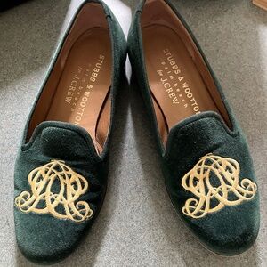 Stubbs & Wootton for J.Crew Velvet Slippers Loafers Green Sz 6.5